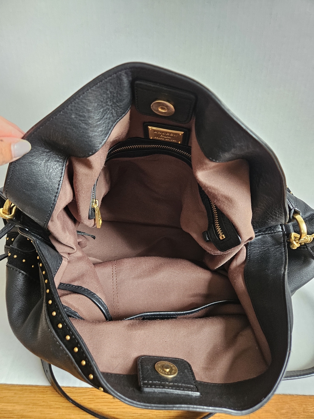 Ralph Lauren Black Leather Stud-Trim Shoulder Hobo - Picture 5 of 10